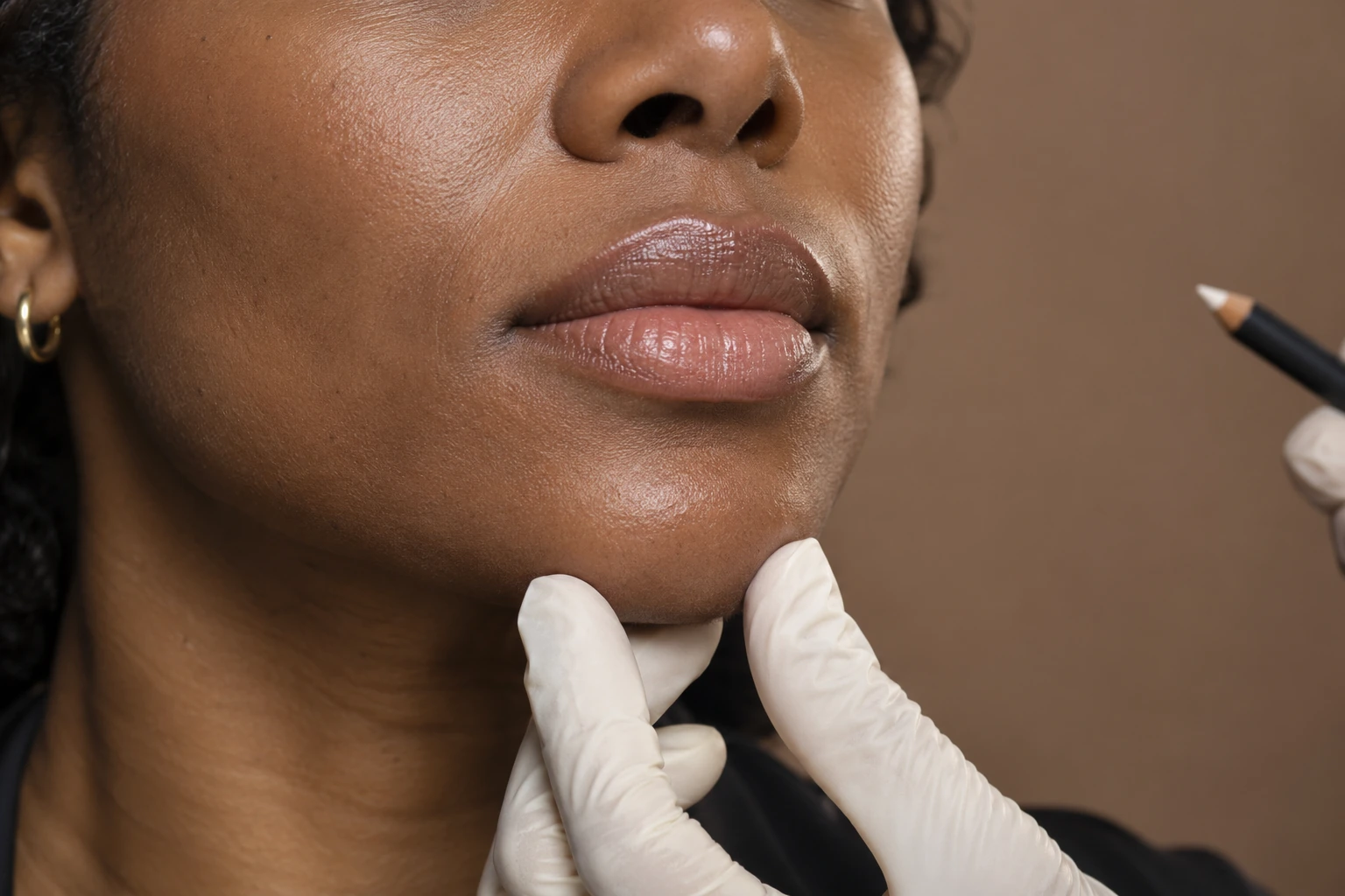 Close-up lip and chin assessment