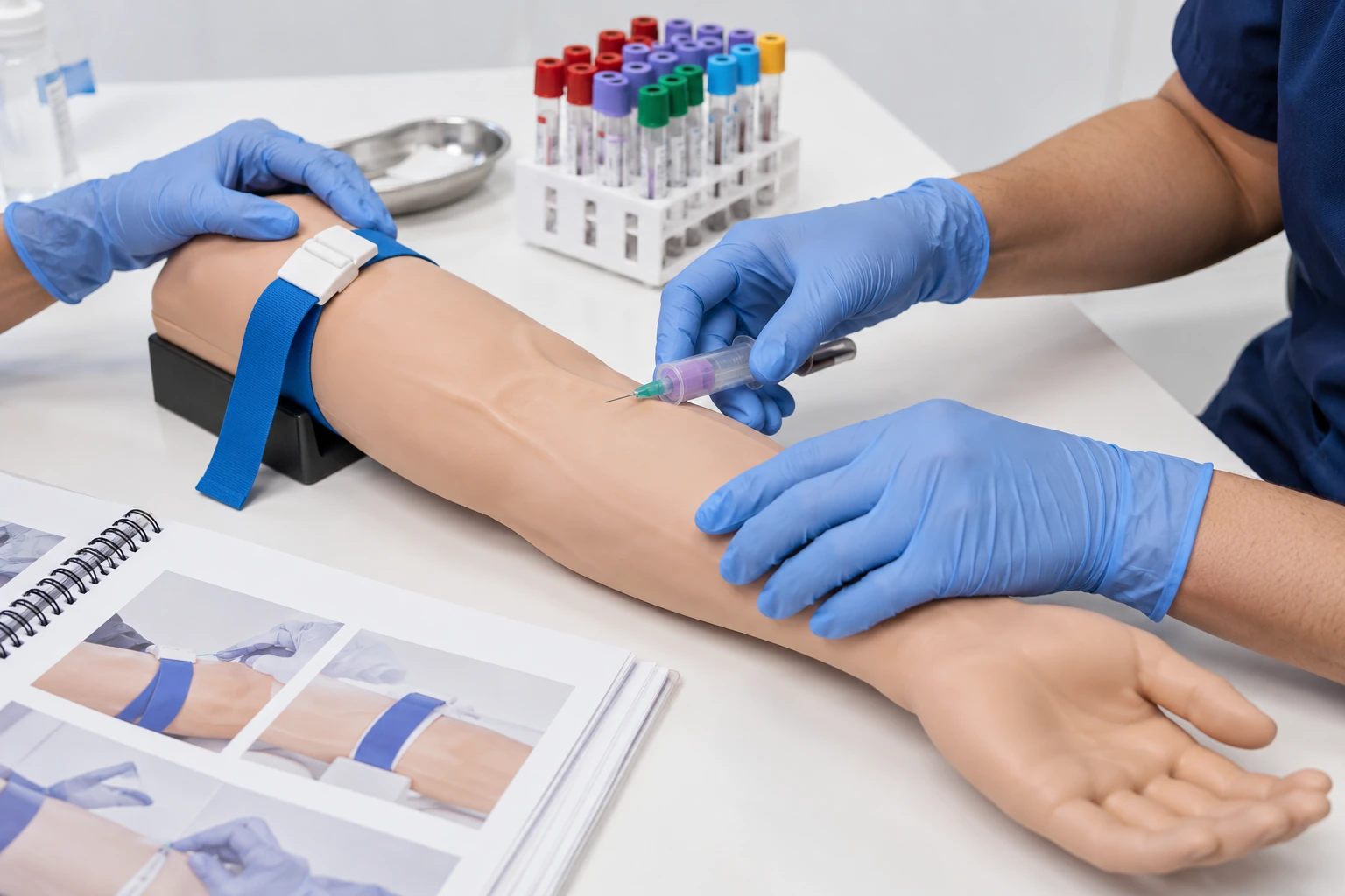 Phlebotomy practice using a silicone training arm